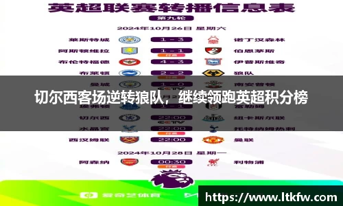 切尔西客场逆转狼队，继续领跑英超积分榜